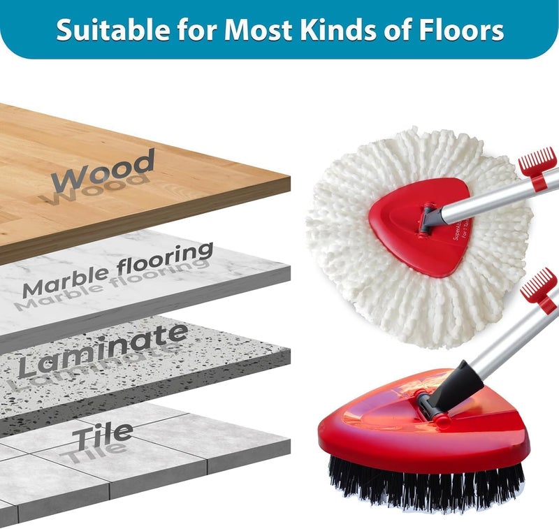 SuperAbound 4 Pack Spin Mop Replacement Head Compatible with O Cedar EasyWring 1 Tank Microfiber, 30-58" Handle, Upgraded Triangle Mop Base and Scrub Brush Combo Set - Image 4